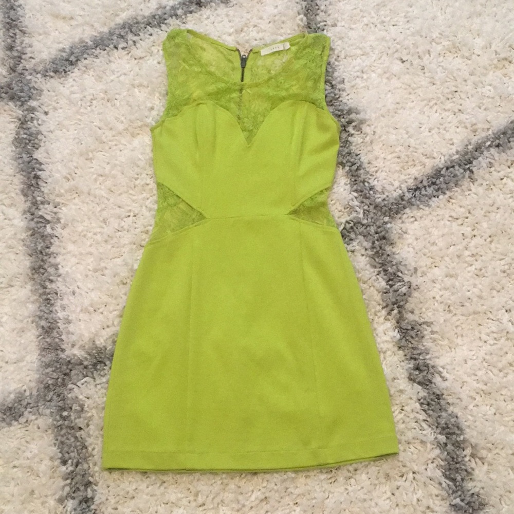 Like green party dress with lace cut outs